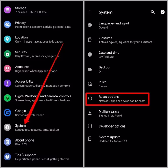 Tilbakestill alternativer på Android