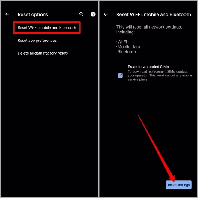Tilbakestill Wi-Fi, mobil og Bluetooth på Android