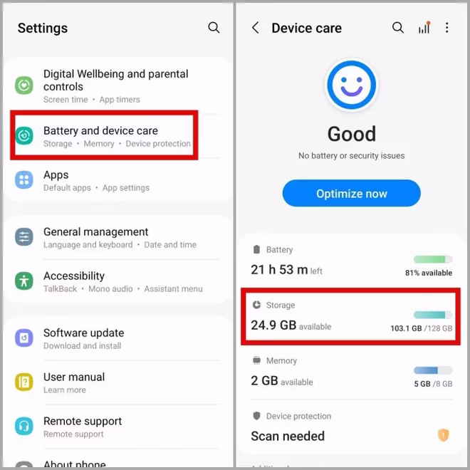 Storage on Samsung Phone
