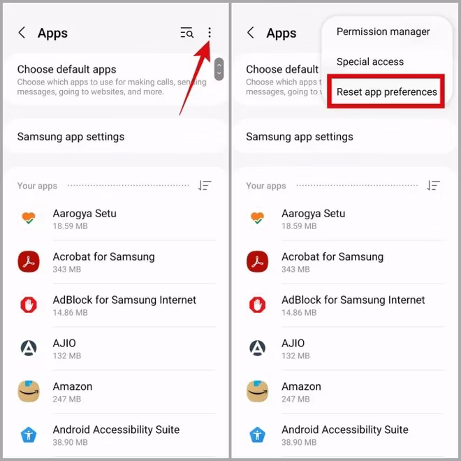 Resetowanie preferencji aplikacji na Samsung Galaxy Phone