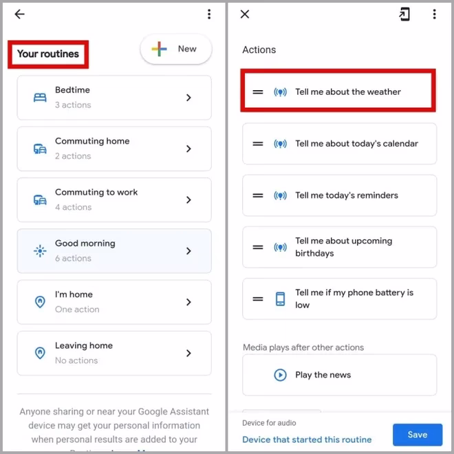 Liste over Google Assistent-rutiner på Android
