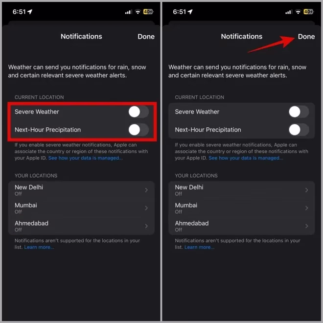 Deaktiver varslinger i vær-appen på iPhone
