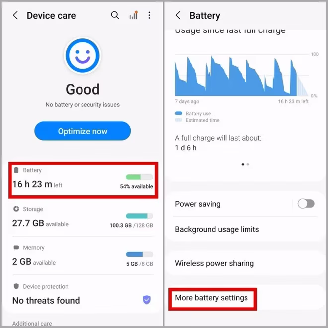 Flere batteriinnstillinger på Android