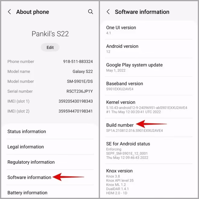 Informasjon om programvare på Android-telefoner