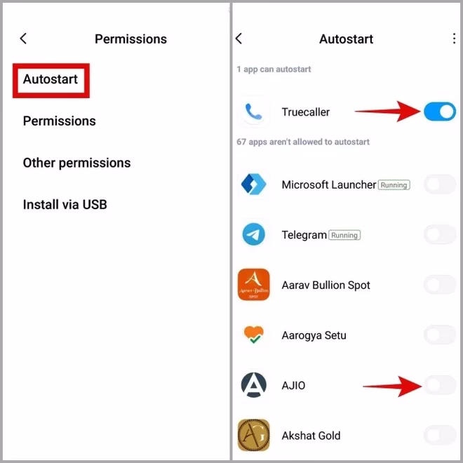 Deaktiver oppstartsapper på MIUI