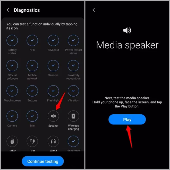 Test høyttaleren på Samsung-telefonen