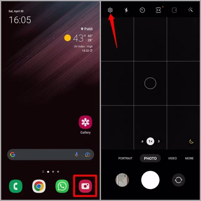 Открыть настройки камеры на телефоне Samsung