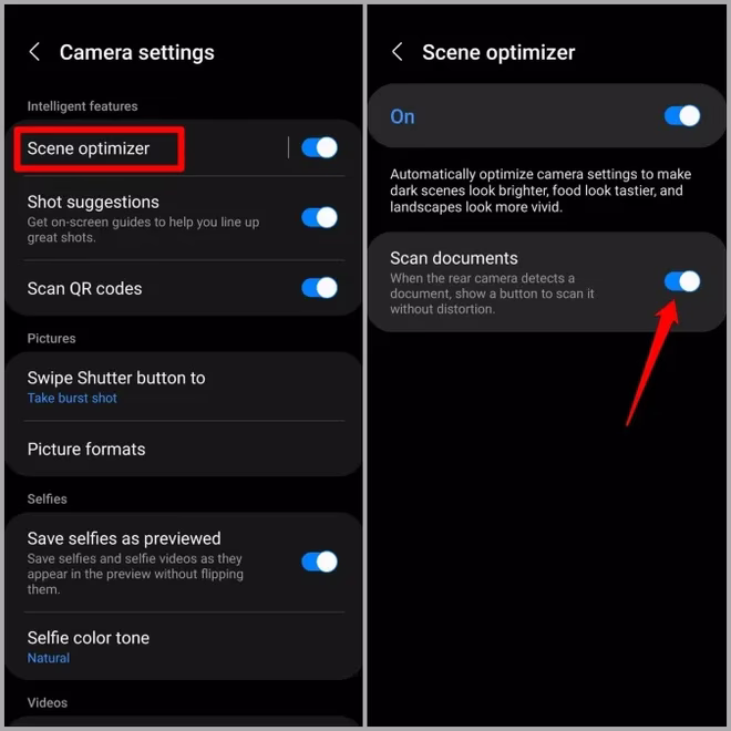Включение функции сканирования документов на телефоне Samsung