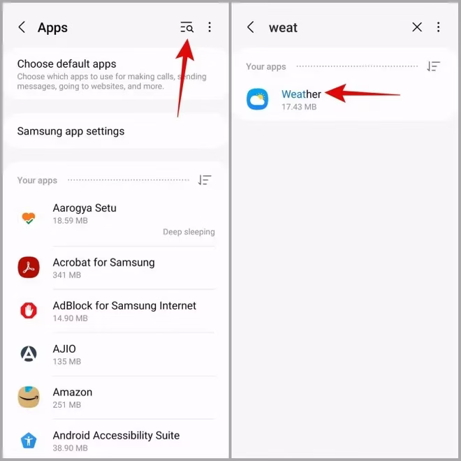 Vær-appen på Samsung Galaxy Phone