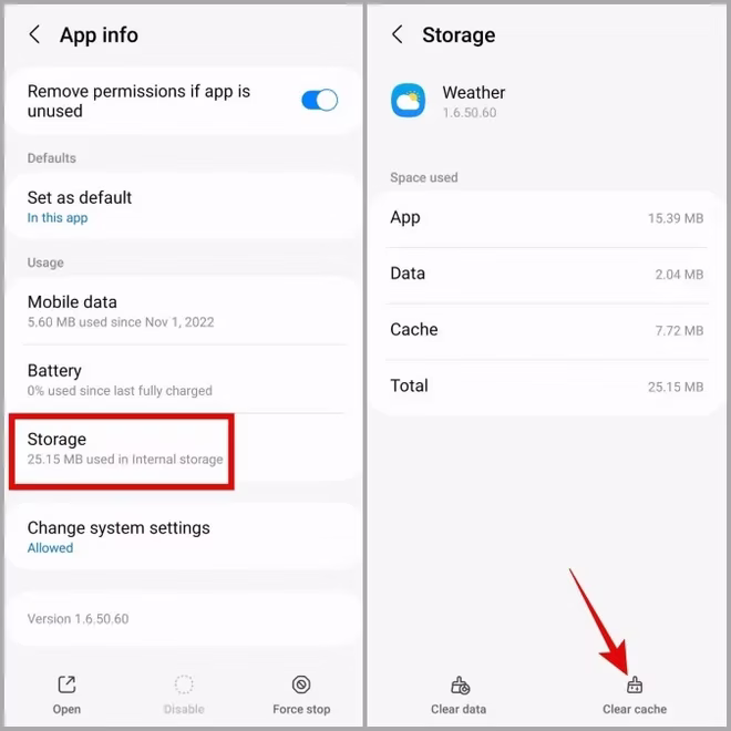 Tøm vær-appens hurtigbuffer på Samsung Galaxy Phone