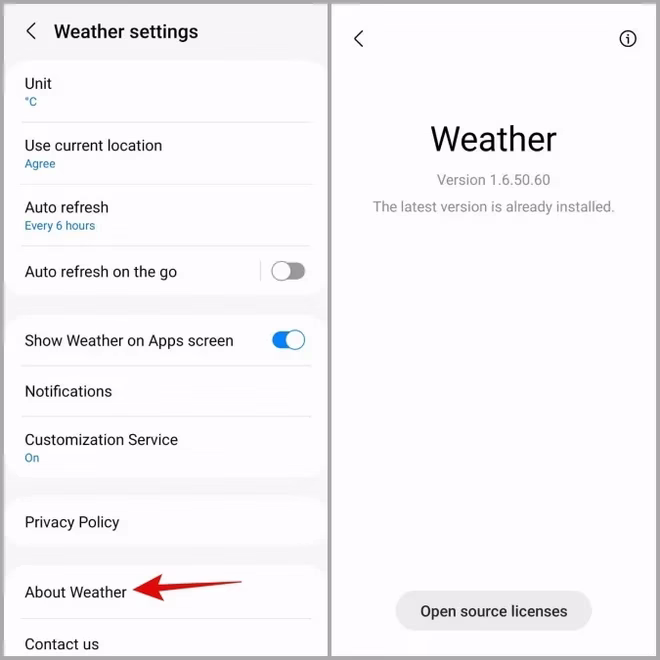 Se etter oppdateringer av Samsung Weather-appen