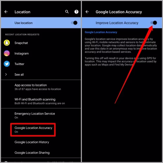 Googles posisjonsnøyaktighet på Android
