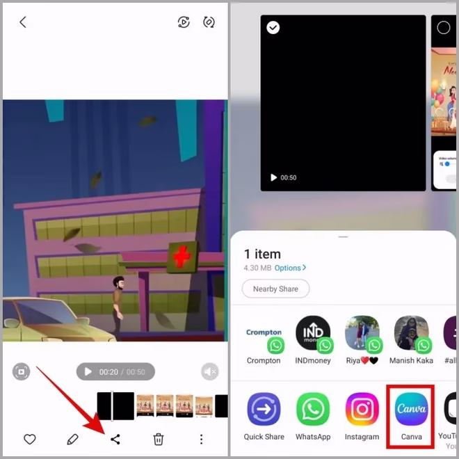 Eksportere video fra Android til Canva-appen