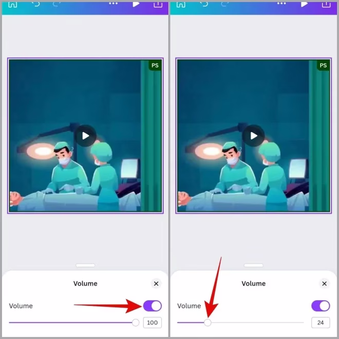 Fjerne lyd fra video med Canva på Android