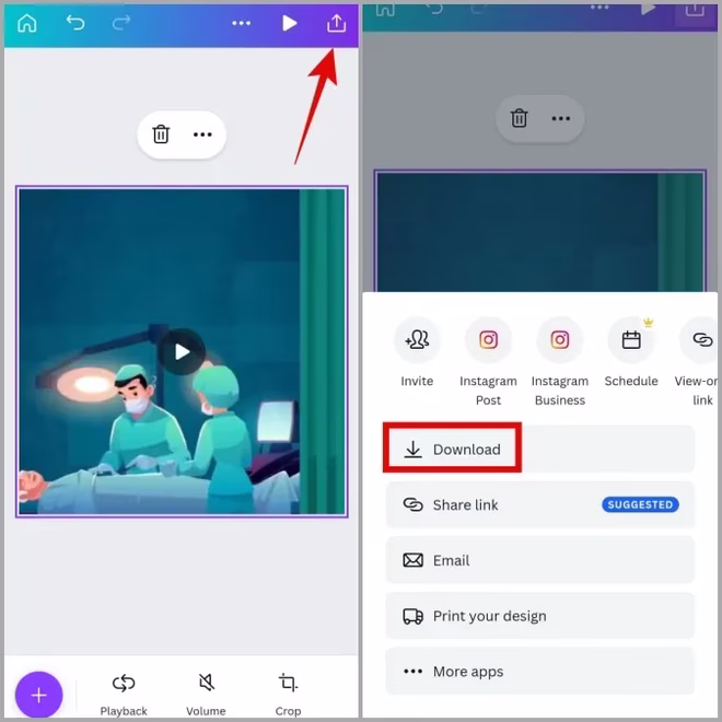 Last ned video fra Canva på Android