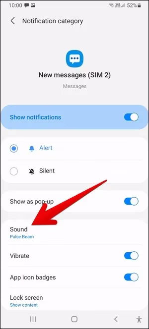 innstillinger for lydvarsling i samsung messages