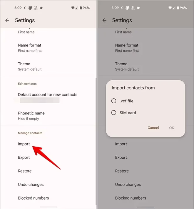 Kontakter Android Import