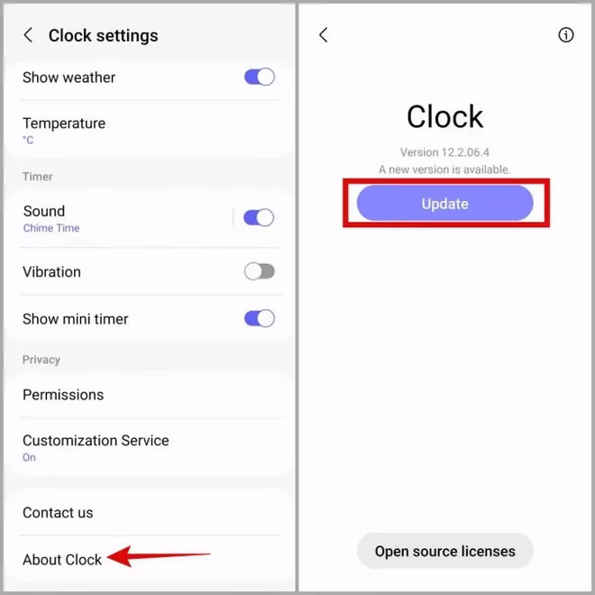 Aktualizacja aplikacji Zegar na Samsung Phone`