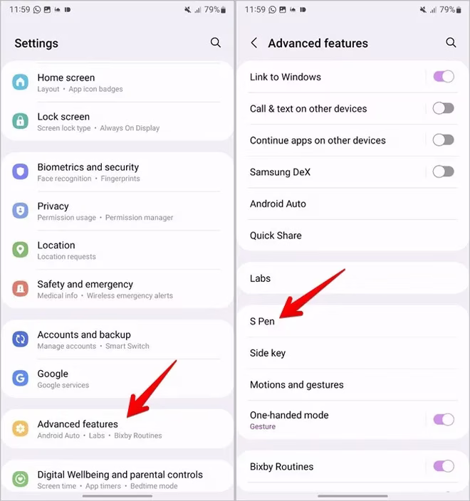 Samsung Phone Avanserte funksjoner