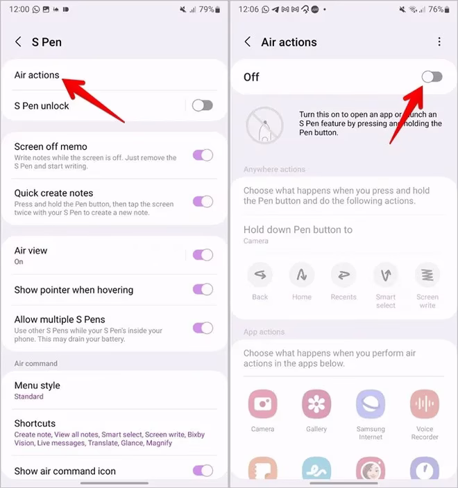 Samsung Phone S Pen Air Actions Aktivere