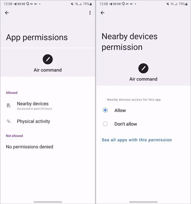 Samsung Phone Air Command-tillatelser