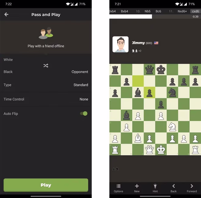 sjakk for flere spillere på Android