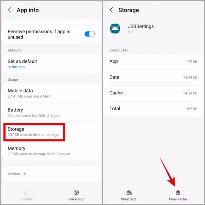 Tøm USB-hurtigbuffer på Samsung-telefonen