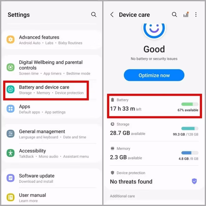 Batteriinnstillinger på Samsung-telefonen