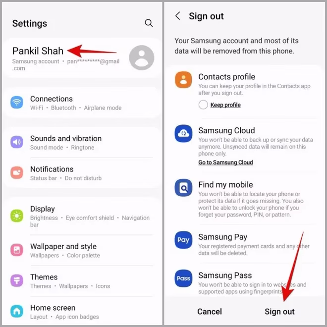 Logg ut av Samsung-kontoen på telefonen