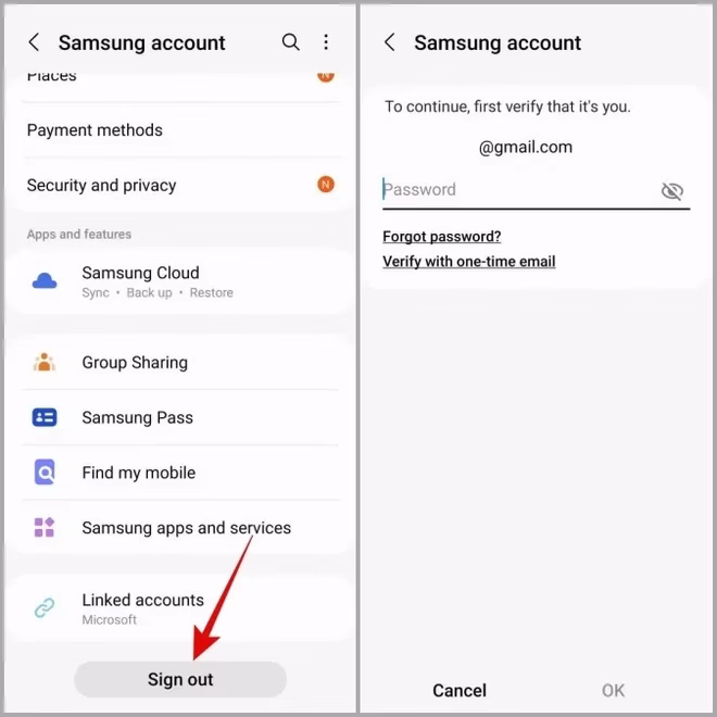 Logg ut av Samsung-kontoen på telefonen