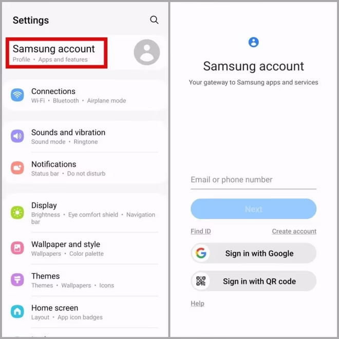 Logg inn på Samsung-kontoen på telefonen