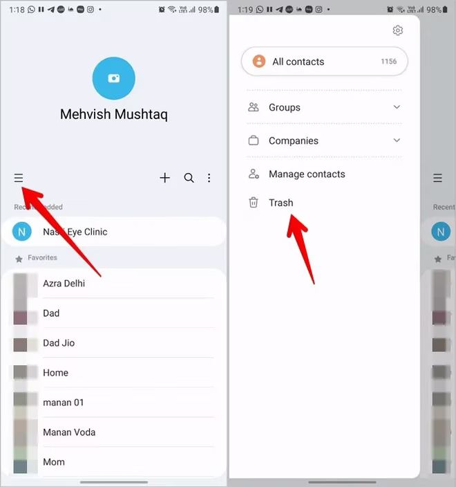 Samsung Kontakter Papirkurv