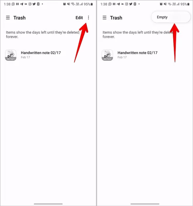 Samsung Notes Papirkurv EMpty