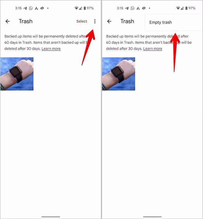 Samsung Google Photos papirkurv tom
