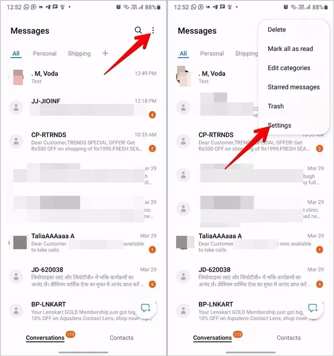 Samsung Ustawienia odblokowywania wiadomości