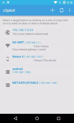 Skjermbilde av Android-appen cSploit