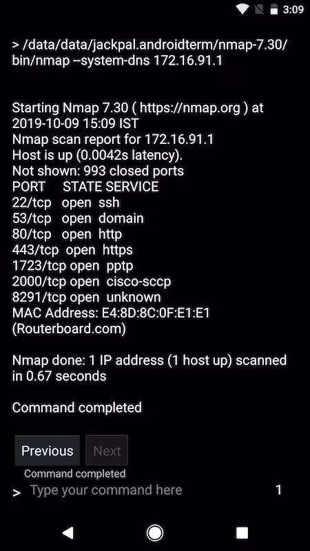 Skjermbilde av Nmap