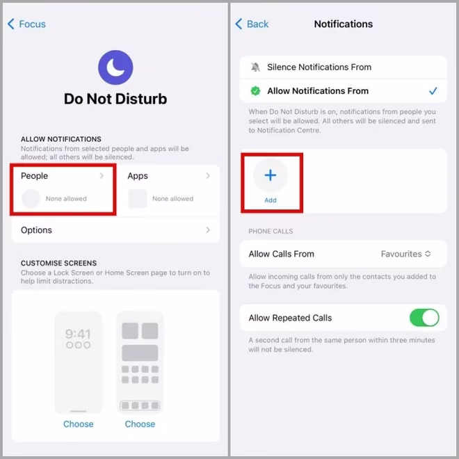 Adicionar excepções no DND no iPhone