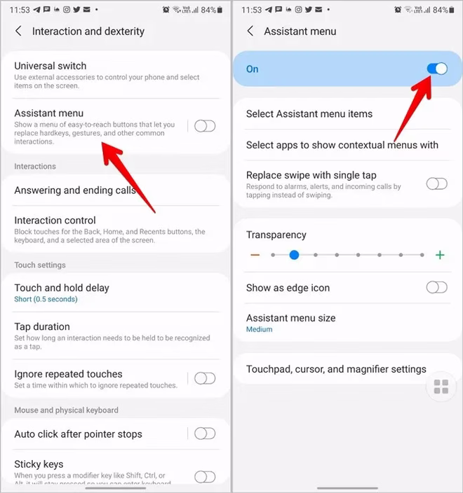 Samsung Svar på anropsassistent-meny