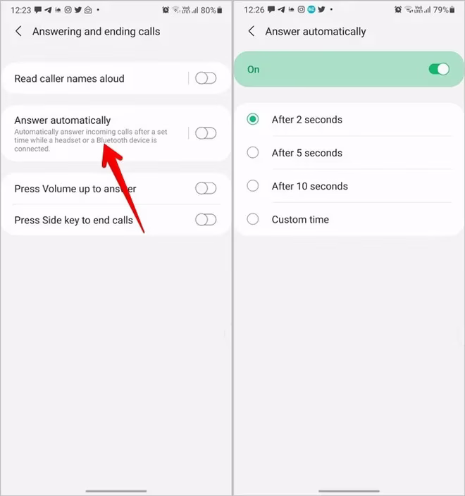 Samsung besvarer anrop automatisk
