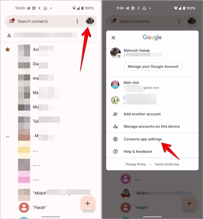 Kontakter Android Innstillinger