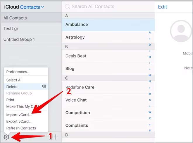 Kontakter iCloud Importer vCard