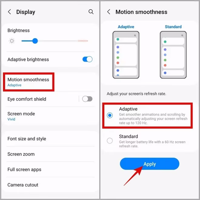 Jevnhet i bevegelse på Samsung Phone