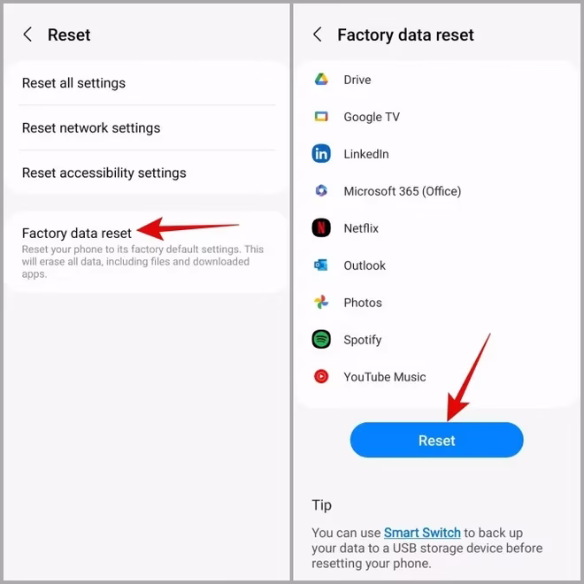 Alternativ for tilbakestilling til fabrikkinnstilling på Samsung-telefon